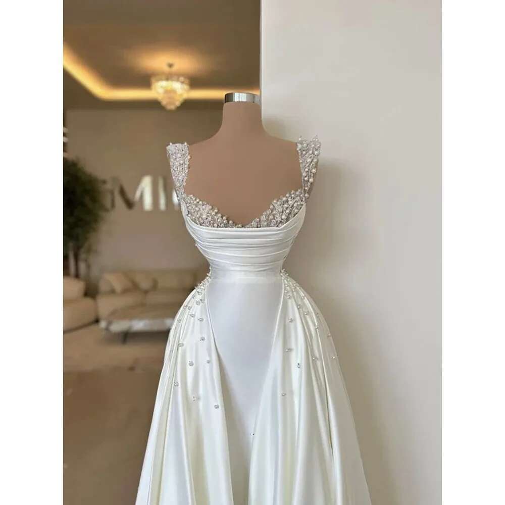 Satin Pearls Wedding Dresses for Bride 2024 Mermaid Bead with Detachable Skirt Vestidos De Novia Bridal Gowns Customized