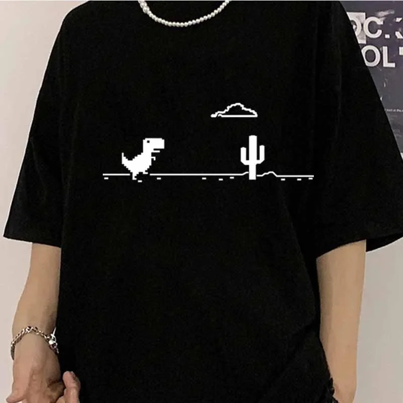 Mosaic Game Cactus Little Dinosaur Prints Men T-Shirts Creativity Street Funny Short Sleeve Casual All-math Mans Clothing 250217