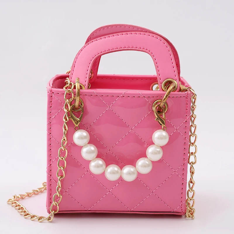Childrens PU Leather Bag Pearl Selling One Shoulder Solid Color Fashion Simple Versatile Handbag Baby Girl Shoulder Bag 250219