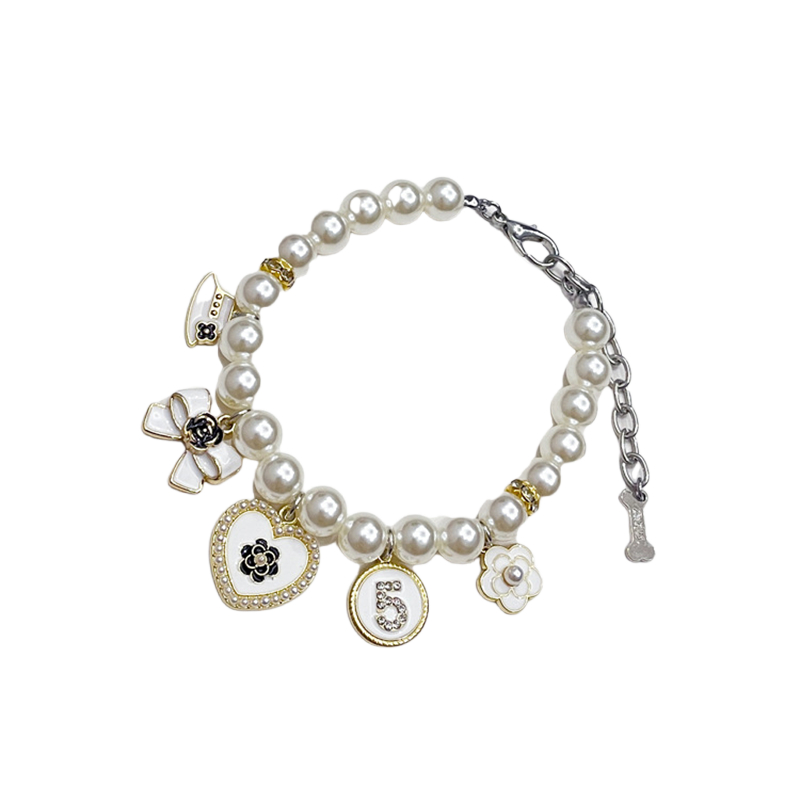 Luxury Dog Pearl Necklace with 5 Different Styles of White Gold Charms, Cat Dog Quality Pearl Necklacefor for Small Medium Dogs Birthday Gift, Adjusta