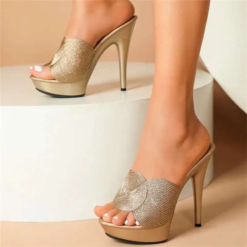 Summer Street Style Women Slippers Fashion Platform Open Toe Thin High Heels Ladies Nightclub Party Prom Shoes