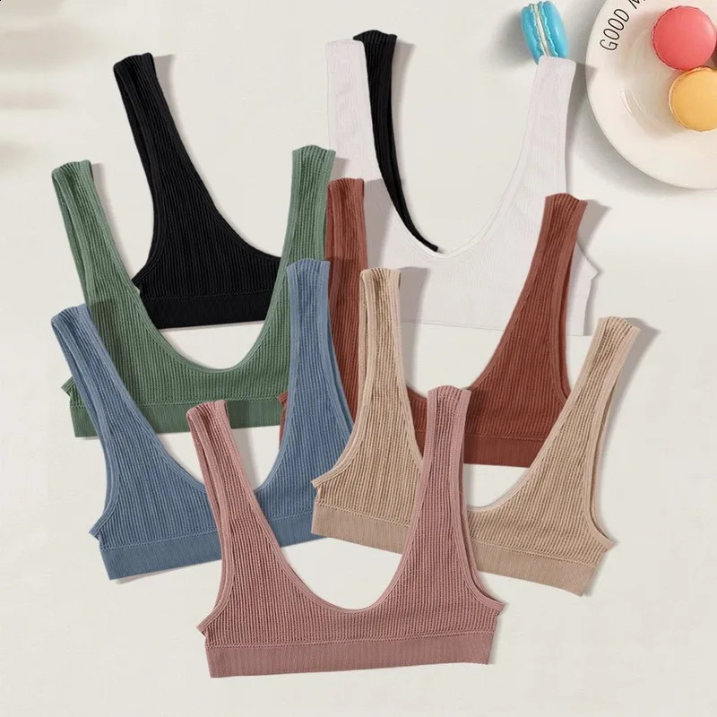 Sexy Seamless Sport Bra Wire Free Rib Brassiere Womens Plunge Bralette Underwear Top Female Comfy Lingerie Small Breasts 250214