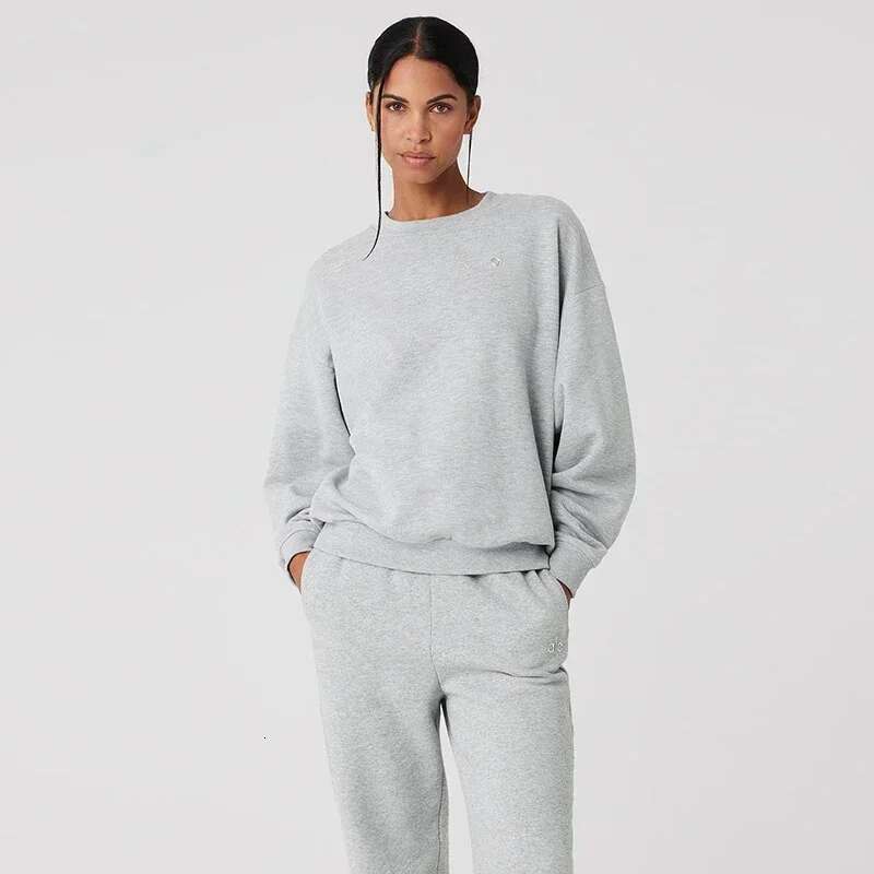 Yoga Women's Solid Color Ribbed Round Neck Hooded Sweatshirt Autumn And Winter Men's Loose High-Quality Top Casual Sports Pants