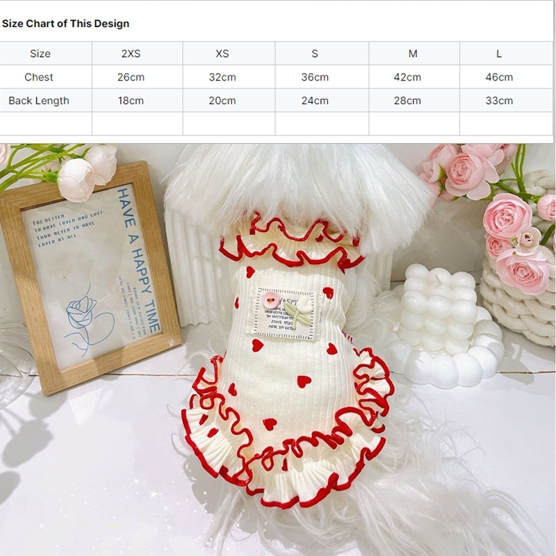 Minimalist Cat Dog Dresses with Floral Lace Trim Heart Cats Skirt Comfortable Cotton Puppy Clothes Perfect for Yorkshire Terrier, Teddy and Small Bree