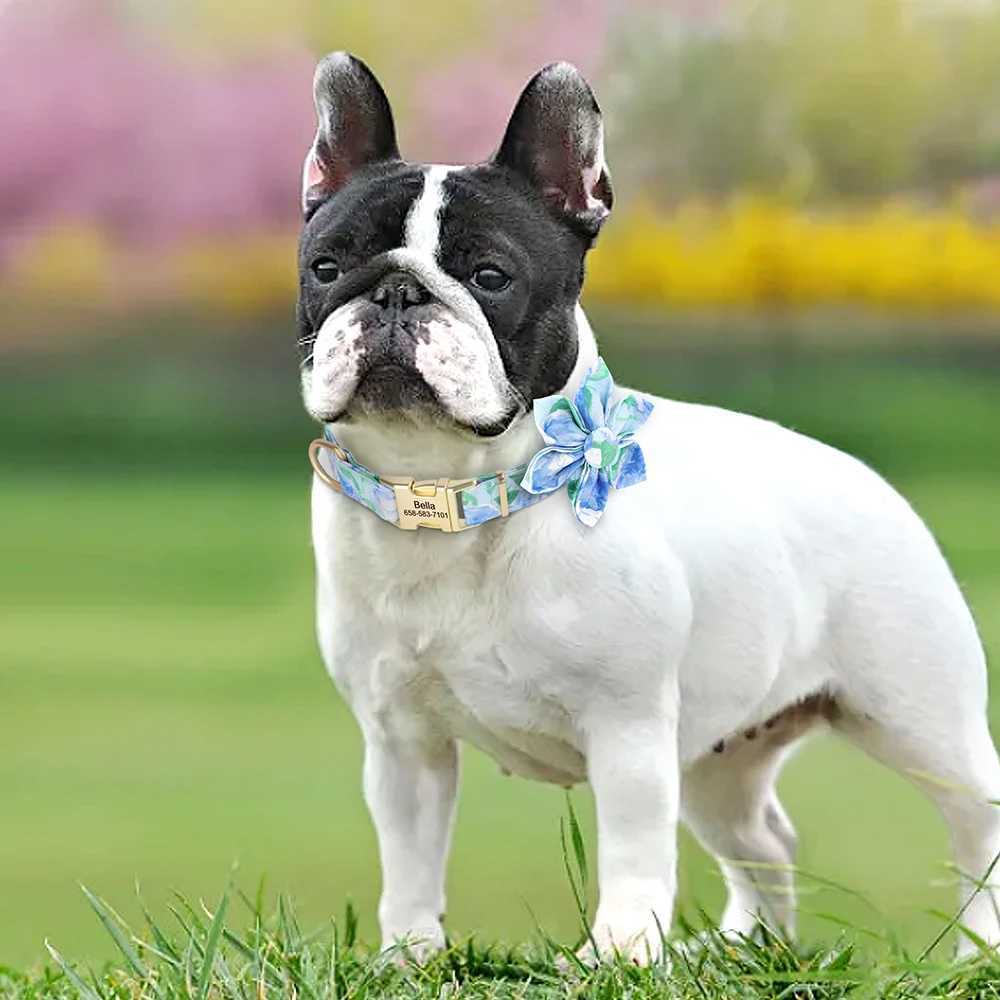 Customized Dog Collar Nylon Print Pet Dog Collars Personized Pet ID Necklace With Cute Flower For Small Medium Large Dogs Pug W250219