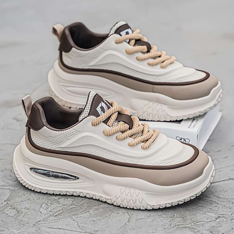 Men's trendy contrasting thick soled shoes, comf ortab le and non slip casual lace up sneakers suitable for outd oor acti vities