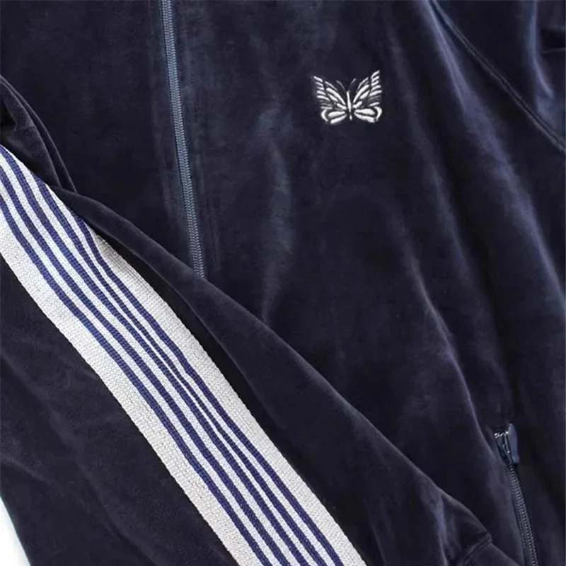 Gray Velvet Track Zipper Jacket Men Women Quality Loose All Seasons Striped Coat Jackets 250214