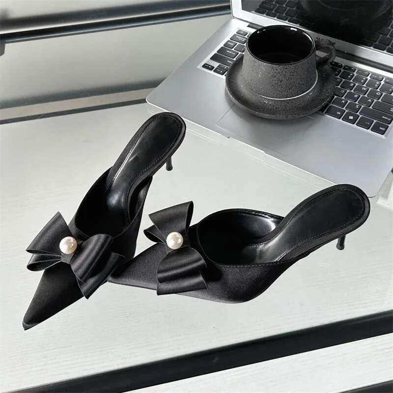 Spring Sexy Butterfly-knot Women Slipper Pointed Toe Slip On Ladies Shoes Elegant Thin Heel Mules Dress Sandals