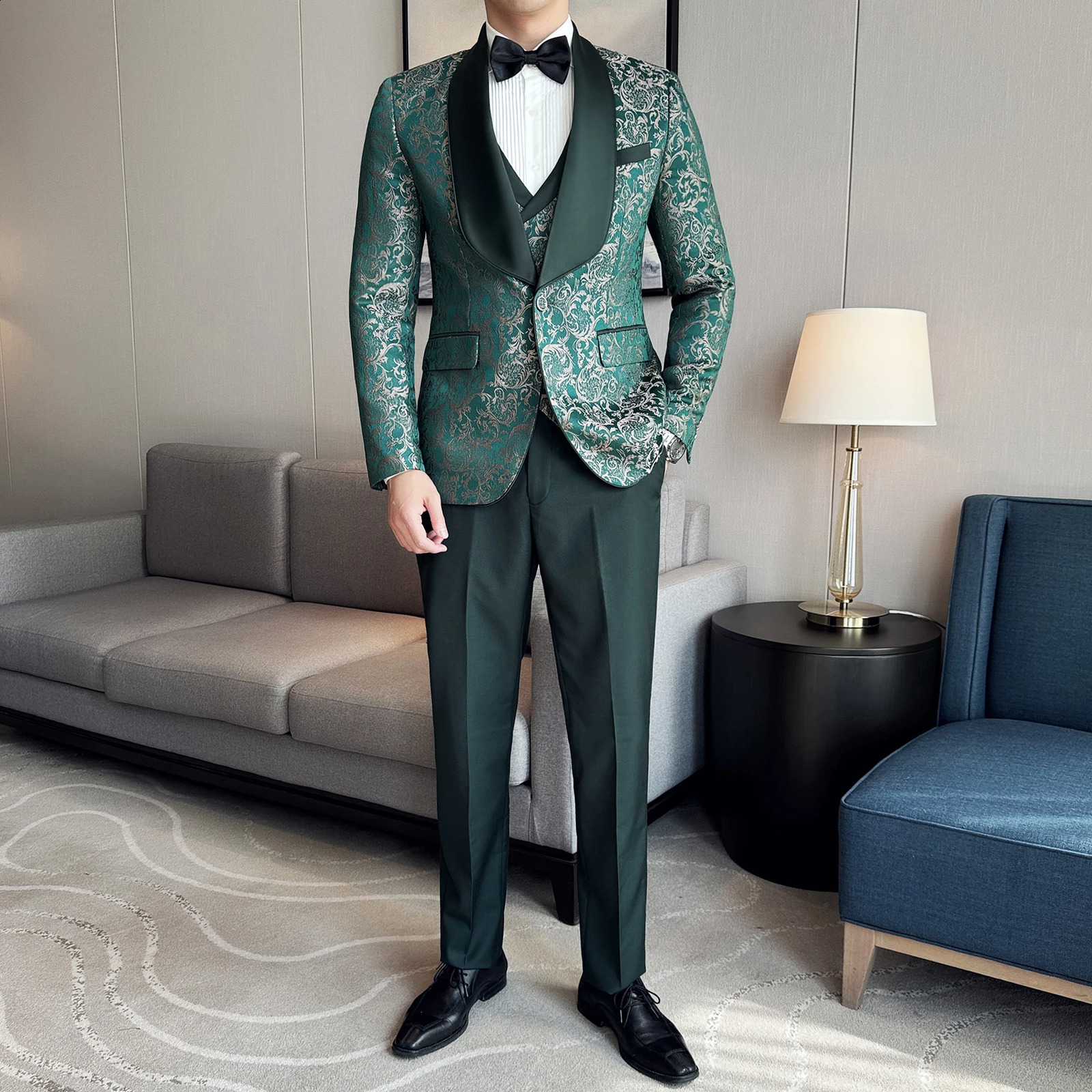 Spring Mens suit Vest Trousers British Style Business Casual Three-piece High-density Jacquard Wedding Dress 250214