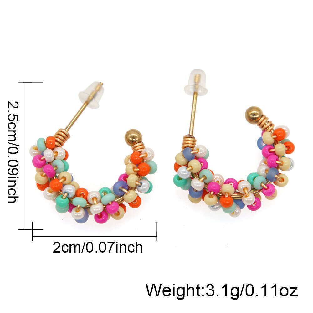 New high-end cute wind copper wire wrapped round rice bead women's small earrings