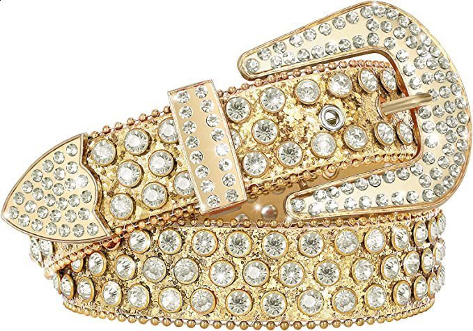 Belt womens rivet alloy water diamond inlaid diamond needle buckle three piece set punk style hip-hop trend241119