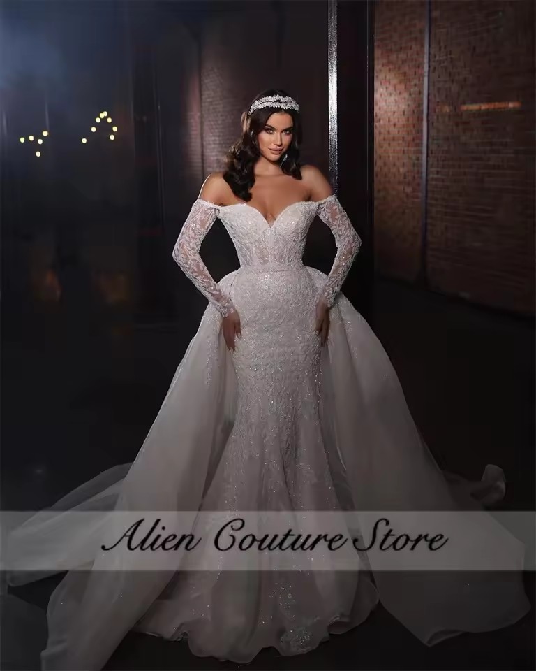 V Neck Wedding Dress Ruched Long Sleeveless Bridal Gowns Floor Length Bride Dress Robe De Novia 2025 Floral Lace