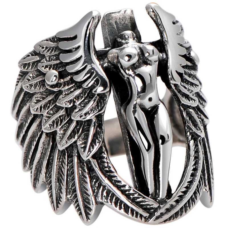 Retro Cross Angel Wings Ring For Men Silver Color Punk Gothic Open Ring Handmade Rock Hiphop Unisex Jewelry Accessories Man GiftXJ250219
