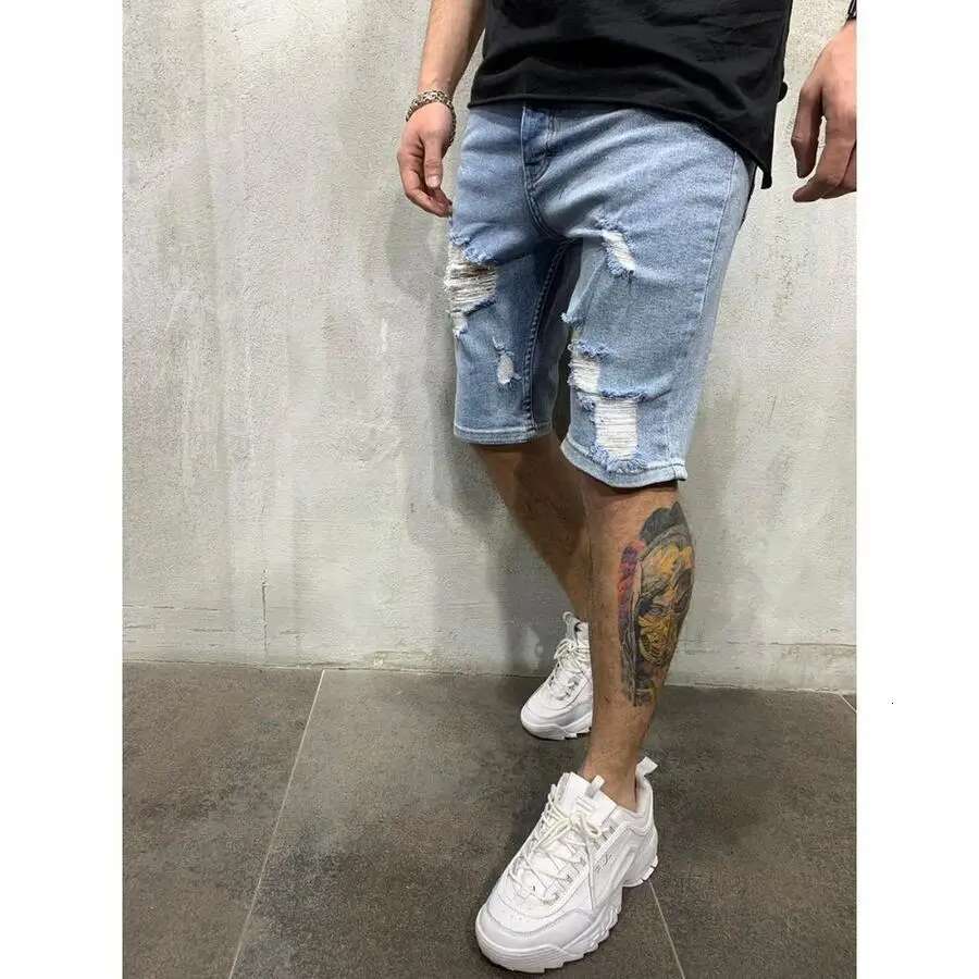 2025 Striped Fringe Denim Shorts New Summer Men's Personalized Design Retro Washed Perforated Denim Shorts Large Casual Fashion Shorts