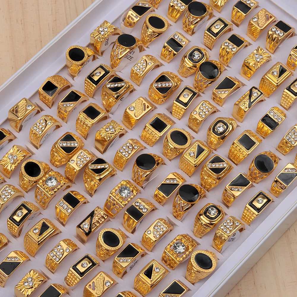20Pcs/Lot Retro Punk Gothic Enamel Oil Drop Square Rings for Men Women Vintage Jewelry Accessories Party Gifts Mix StyleXJ250219