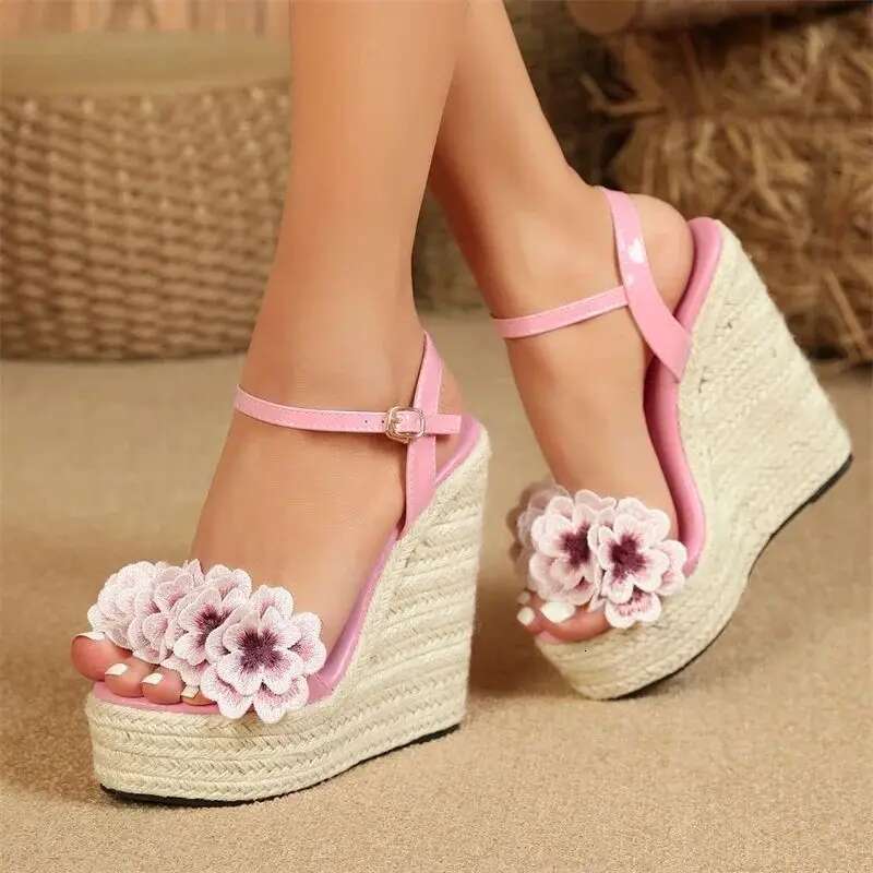 Summer Fashion wers Open Toe Solid Weave Platform Wedges High Heels Women Sandals Buckle Strap Shoes