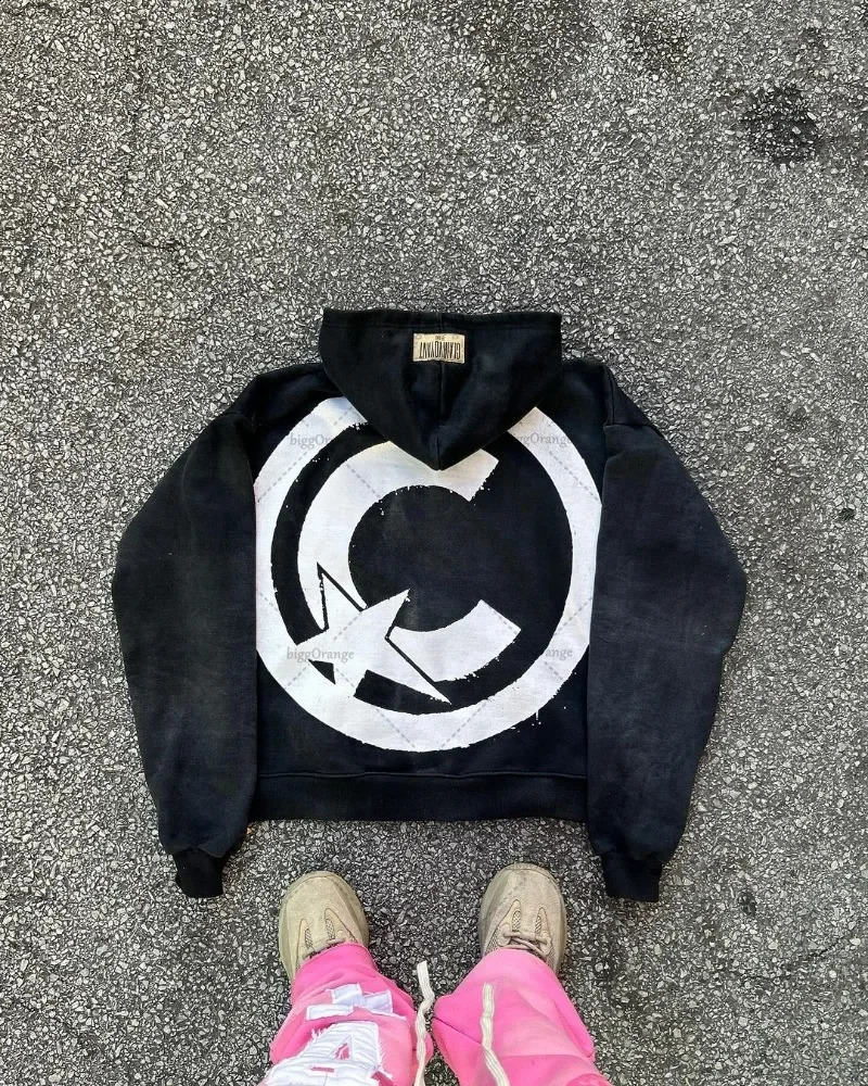 Letter Embroidered Color Zipper Hoodie Trendy Streetwear Y2K Harajuku Retro Punk casual oversized sports jacket 250214