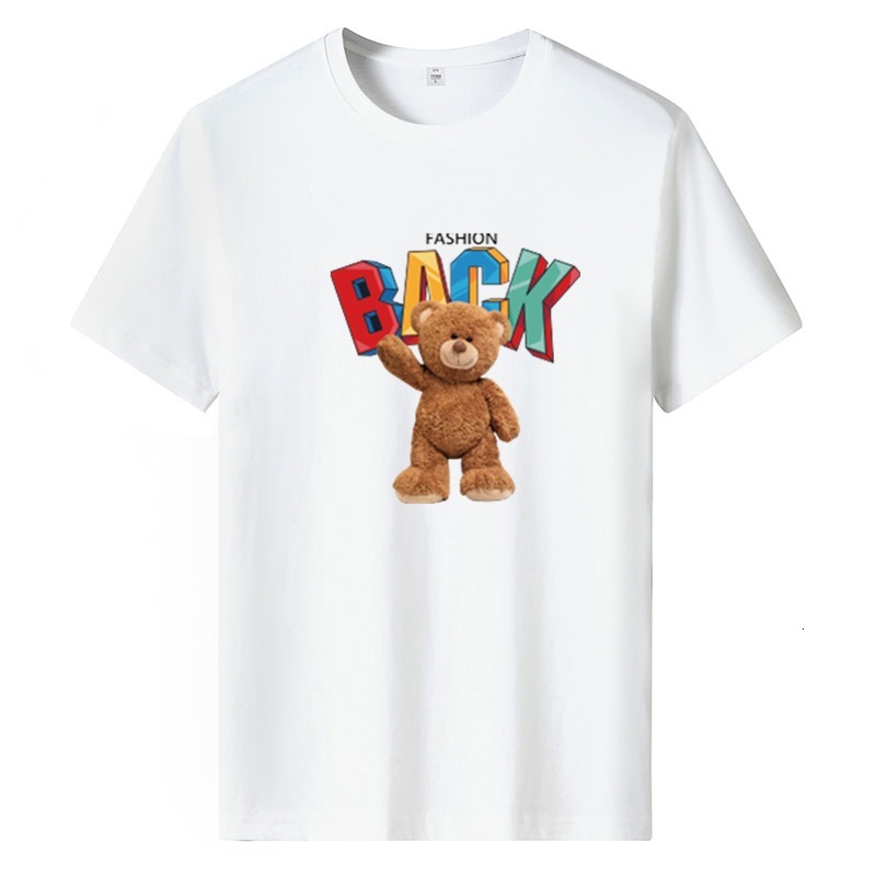 Short Men's Designer T-shirt American Fashion Street Trend T-shirt, Summer New Cotton Half Sleeved Letter Teddy Bear Personalized Print Oversized