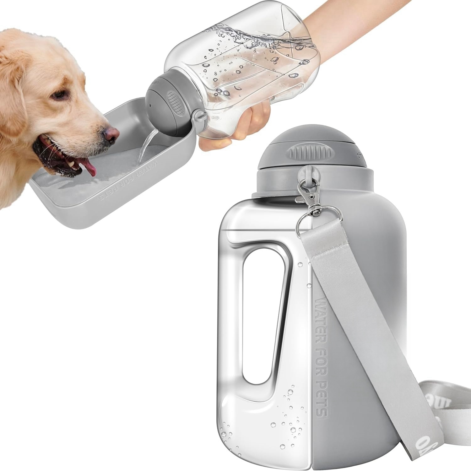 Leak-Proof Portable Dog Water Bottle - 50oz & 34oz Options with Detachable Drink Bowl for Outdoors