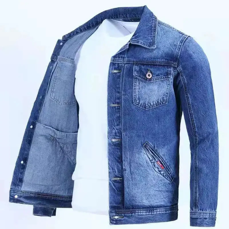 Blue Male Jean Coats Button Pocket Mens Denim Jacket Autumn Cowboy G Winter Oversize ed Size L Outwear Clothing in Y2k 250214