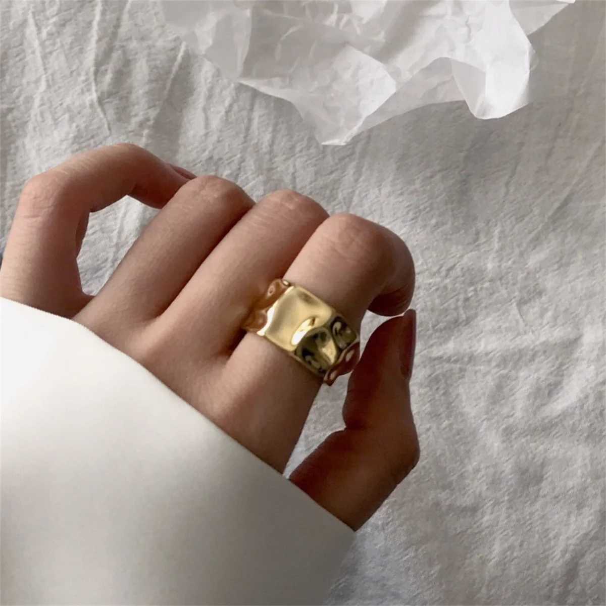Concave-Convex Irregular Surface Wide Rings Men Women Vintage Jewelry Simple Retro Silver Color Metal Geometric Open Ring GiftsXJ250219
