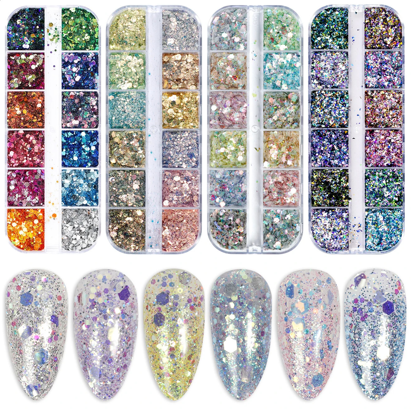 12 Grid Acrylic Nail Art Decorations Sequins Set Glitter For Nails Accesorios Decals Manicure Supplies Paillette Ongle 250115