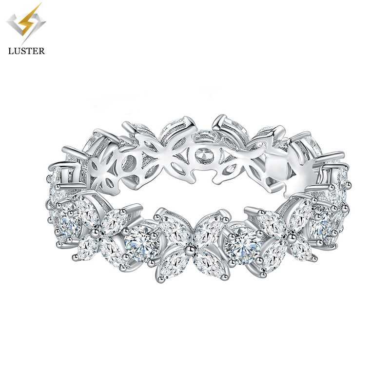 Luster Unique Dainty 925 Silver Full Band Moissanite Jewelry Marquise Four-Leaf Clover Moissanite Half Eternity Band Ring