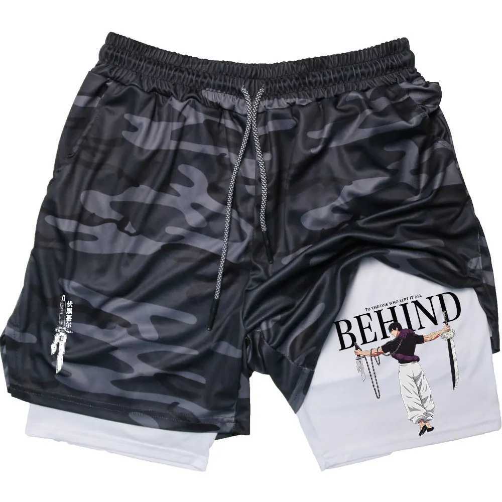 Anime Compression Shorts Summer Sportswear Men Gym 2 In Training Workout Male Fitness Sport Shorts W250219