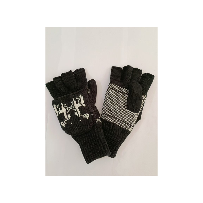 Unisex Half Finger Padded Covered Jacquard Warm Acrylic Knit Gloves XYS004