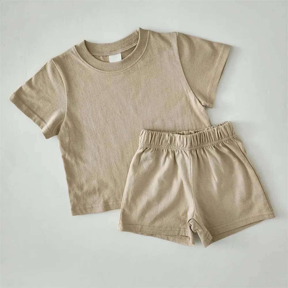 Summer Children Clothing Sets Toddler Baby Boy Solid Color Short-sleeved Tee And Shorts 2pcs Suit Kids Girls Casual Clothes Set 250218