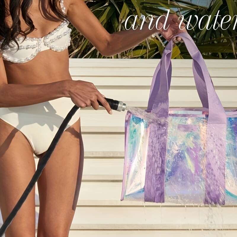 DHwanglijia Holographic PVC Tote Women - Large Capacity, designer bag Waterproof, Fashionable Crossbody with Phone Pocket, Perfect for Summer Outings,