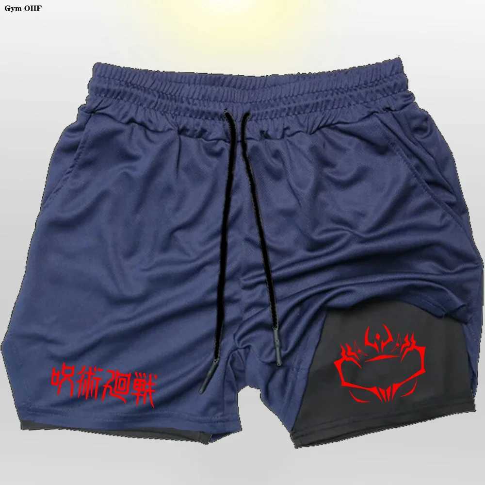 Compression Shorts For Men 2 in Gym Jogging Running Training Breathable Fitness Short Pants Mens Anime Jujutsu Kaisen Printing W250219