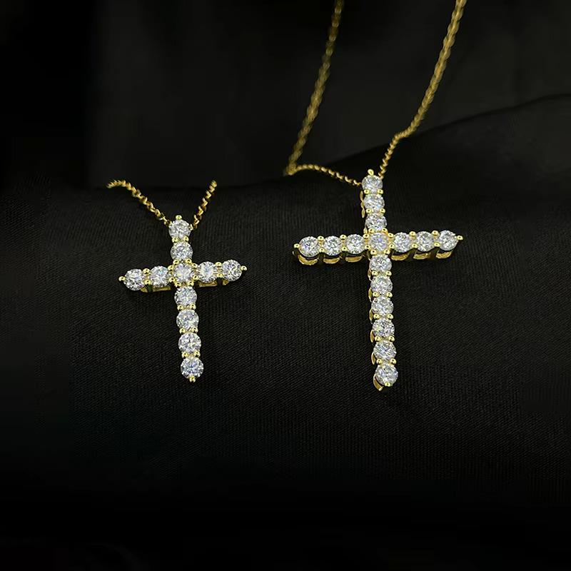 Fashion European and American Cross D Color Moissanite Pendant S Sterg Sier Necklace Unisex