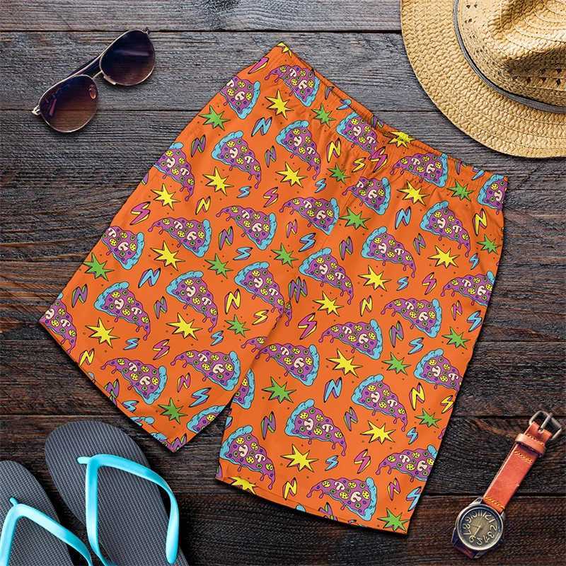 Men's Shorts Fun pizza patterned beach shorts for men 3D printed pizza board shorts swimsuit summer quick drying ice shorts sportswear gym shorts