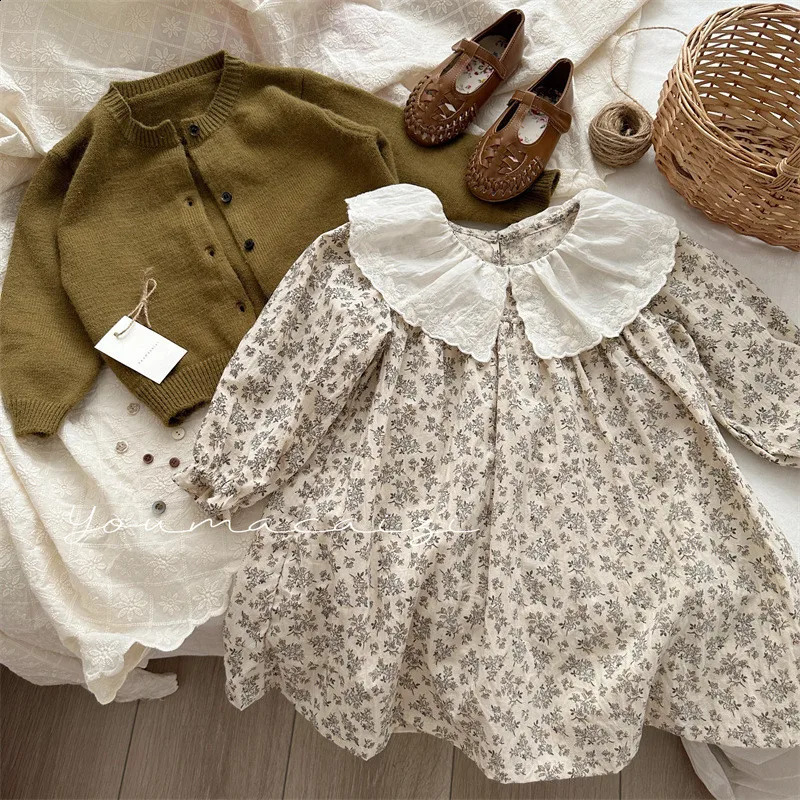 young deer Spring Korean Style Baby Girls Floral Printed Dress Embroidery Lace Toddlers Kids Cotton Princess Dresses 250219