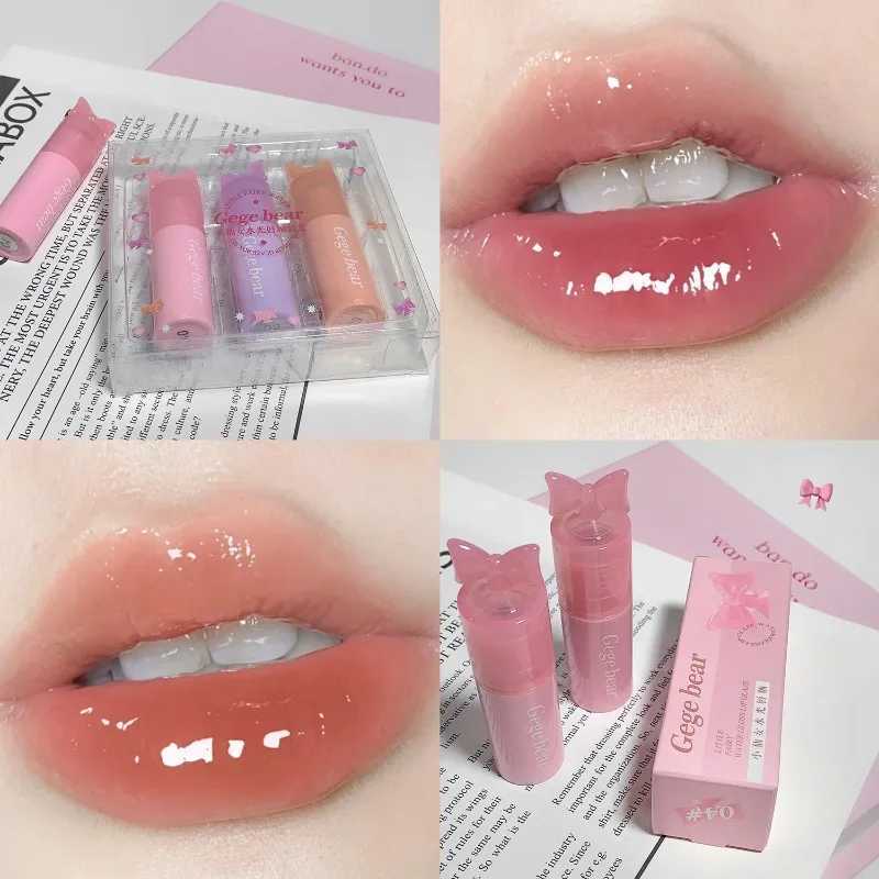 Little Bowknot Girl Lip Gloss Pink Peach Sweet Tea Liquid Lipstick Watery Glossy Jelly Lip Glaze Orange Grape Lip Tint MakeupW250219