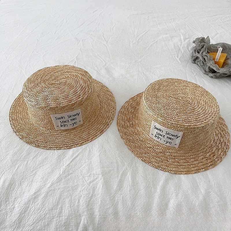 Summer Baby Straw Hat with Big Label Kids Panama Caps Boys Girls Baby Sun Hat Sun Protection Vacation Beach Cap 250219