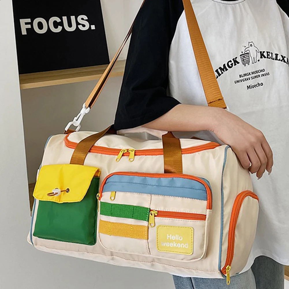 Sports Gym Bag Contrast Color Business Travel Large Capacity Overnight Luggage with Shoe Compartment for Outdoor 250118