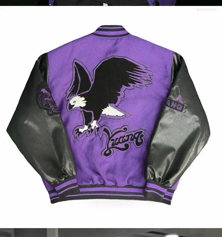 Men's Jackets VIntage Varsity Jacket Men Purple Baseball Embroidery PU Faux Leather Sleeves Spring Autumn Women Bomber Coat