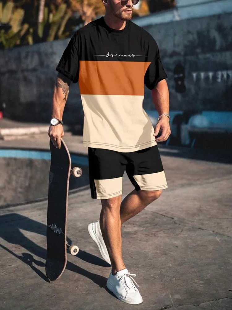 New Summer Vacation Leisure Daily 3D Mens Sports Wear Large Round Neck Short sleeved T-shirt Shorts Set Casual Street ClothingXJ250218