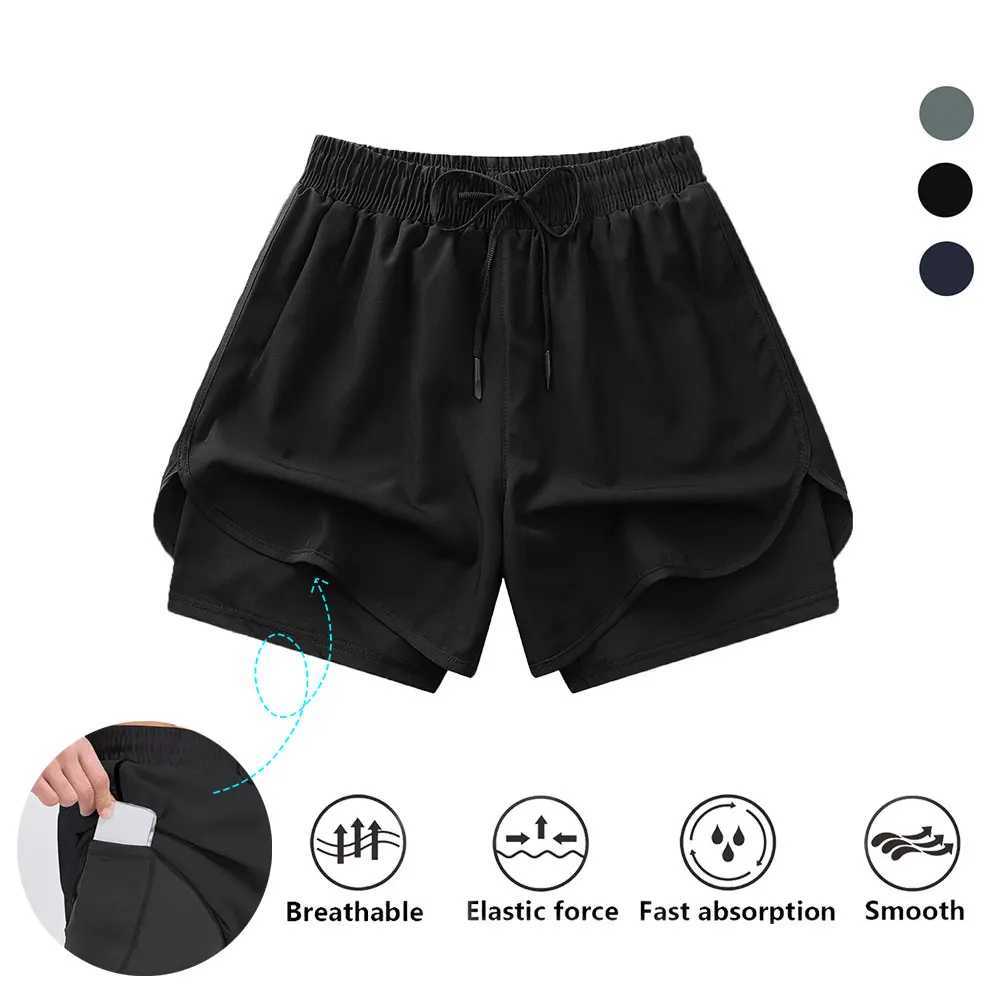 Mens Running Shorts Quick-drying Fitness Black Double Layer Shorts Men New Sport Workout Training Bodybuilding Short Pants W250219