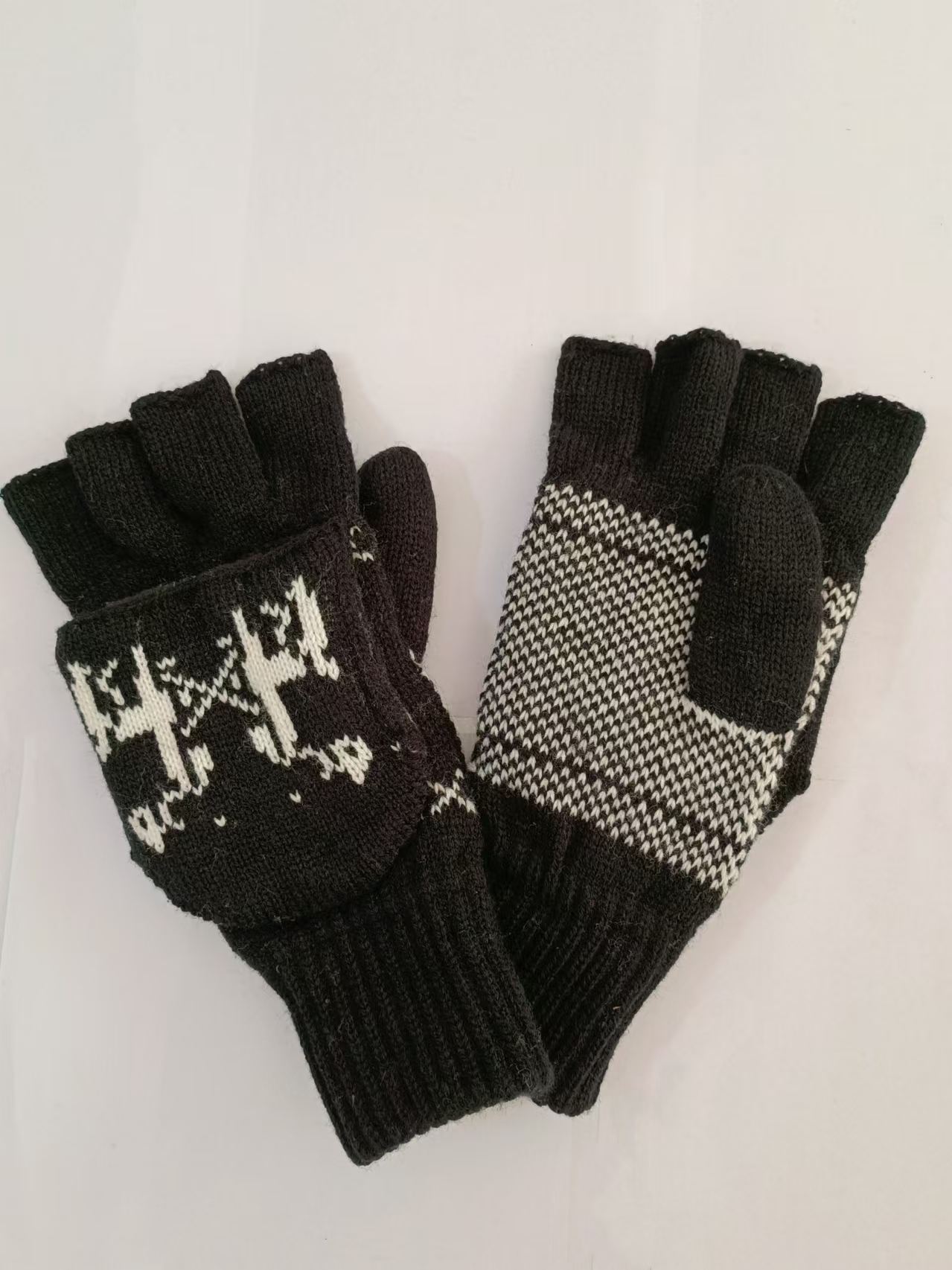 Unisex Half Finger Padded Covered Jacquard Warm Acrylic Knit Gloves XYS004
