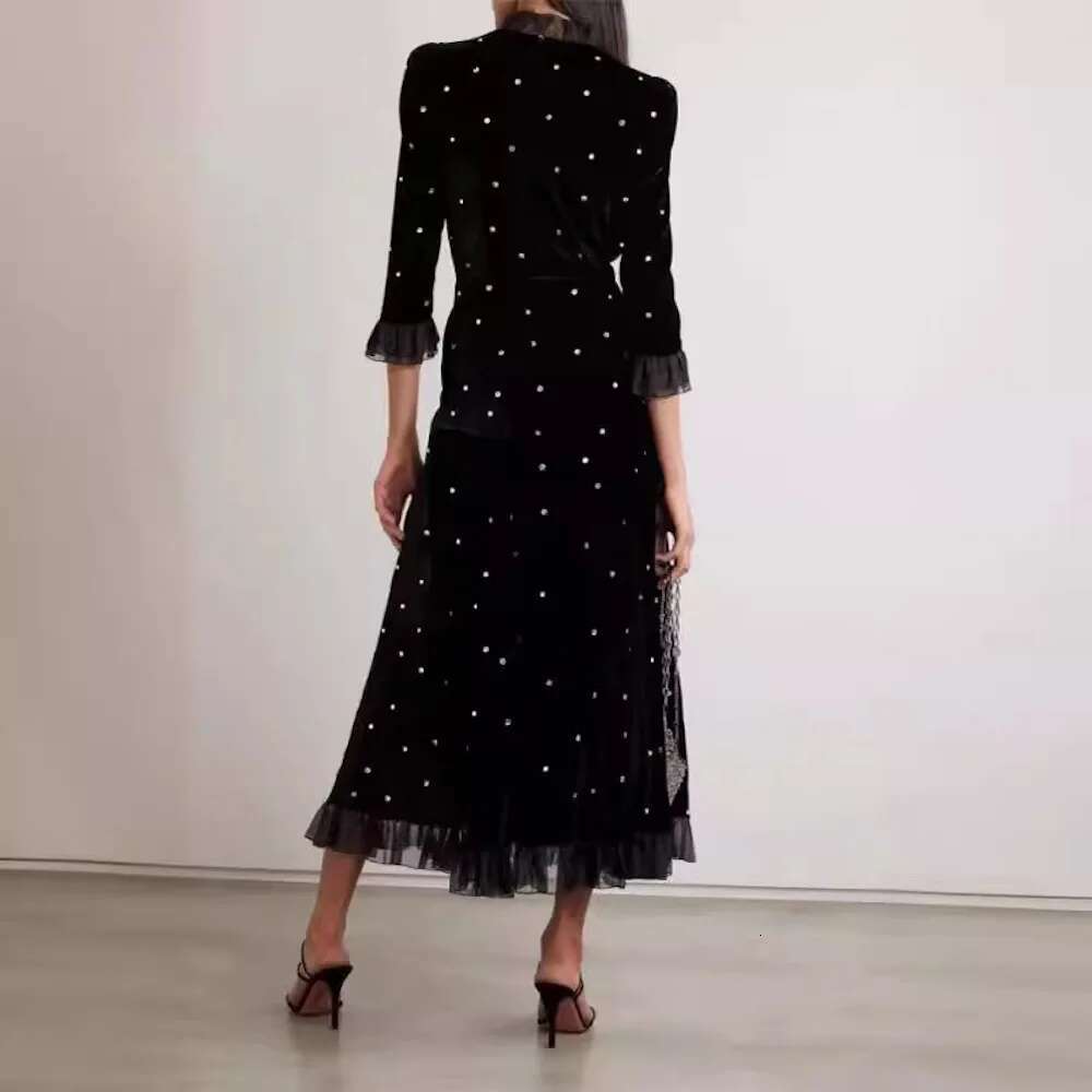 Elegant Black Dia Midi Veet Bodycon Prom Dresses Casual Ruffle Patchwork Celebrity Evening Party Runway Long Dress