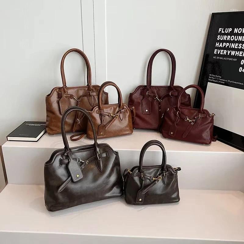 Totes PU Leather Retro Tote Bag For Women 2025 Winter Trend Fashion Y2K Handbags Females Travel Shoulder Crossbody Bags hurenlakeshoes