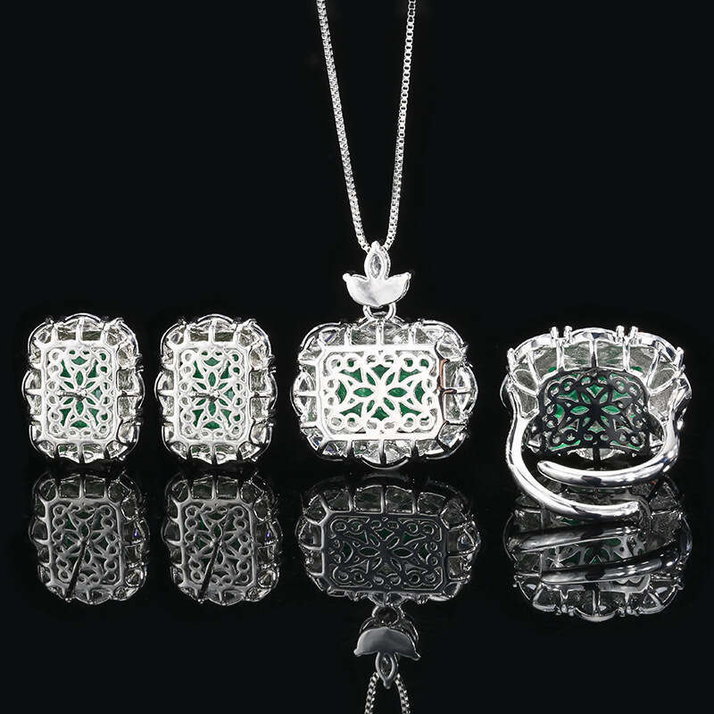Jewelry set, jewelry necklace, ring, earring, emerald, palace style, high-end, fashionable women's batch