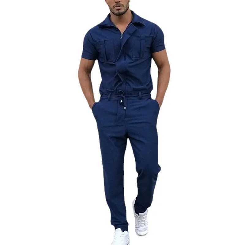 New Mens Rompers Pants Casual Loose One-piece Suit Overalls Fashion Short Sleeve Jumpsuit Streetwear Men Ropa De HombreXJ250218