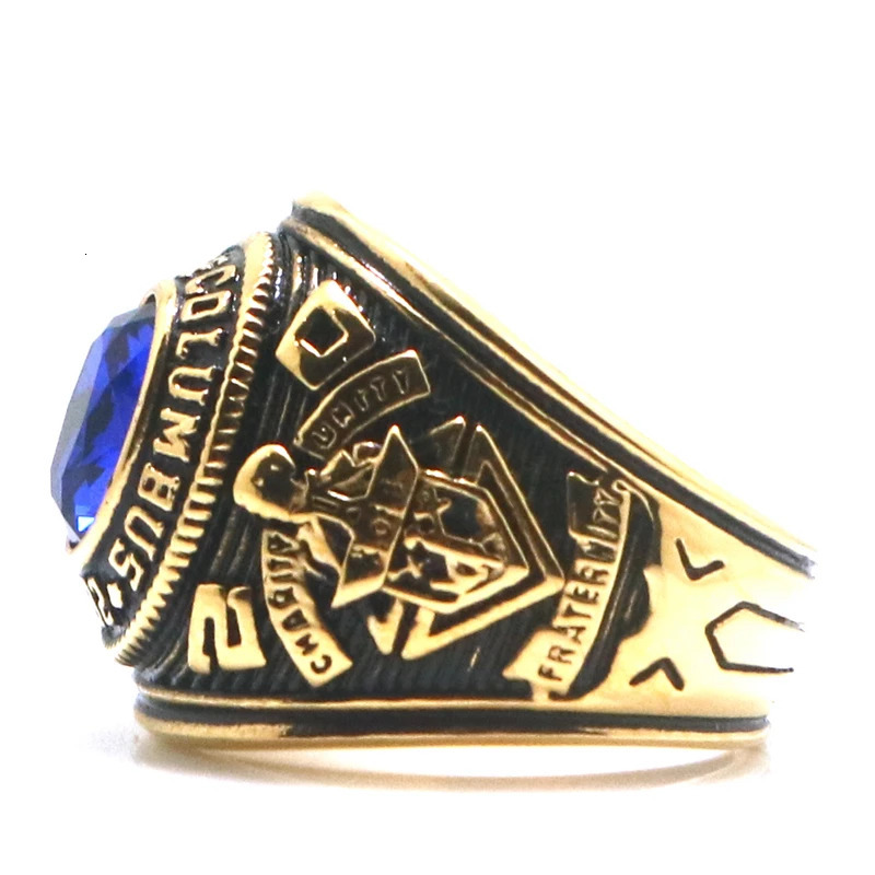 Unisex 316L Stainless Steel K of C Christianity Catholicism Blue Stone Gold-Color Ring Since 1882 250213