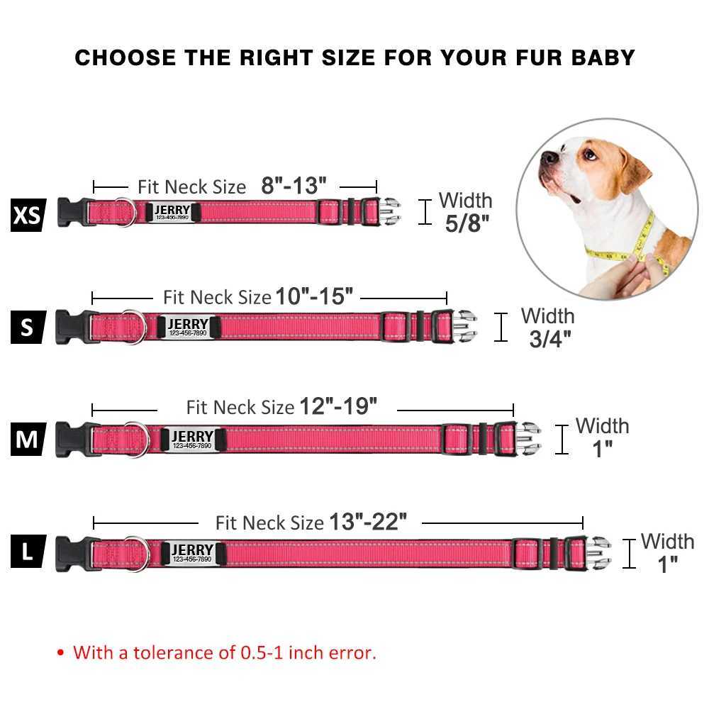 Adjustable Reflective Dog Collar Nylon Custom Name ID Tag Personized Luminous Puppy Gleamy Large Unisex Dog Collar W250219
