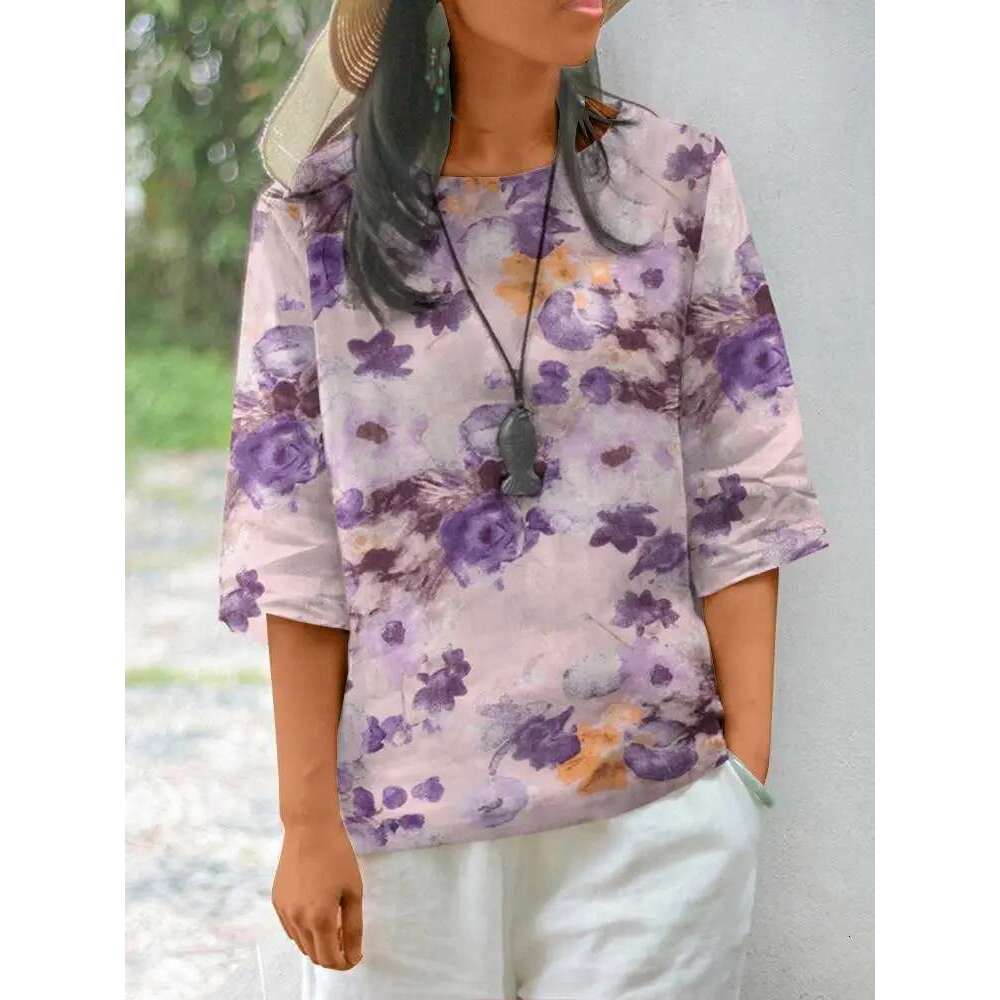 ZANZEA Women Cotton En Blouses 2024 Summer Bohemian Ral Printed Blusas Fashion 3/4 Sleeve O-Neck Top Casual Loose Shirts