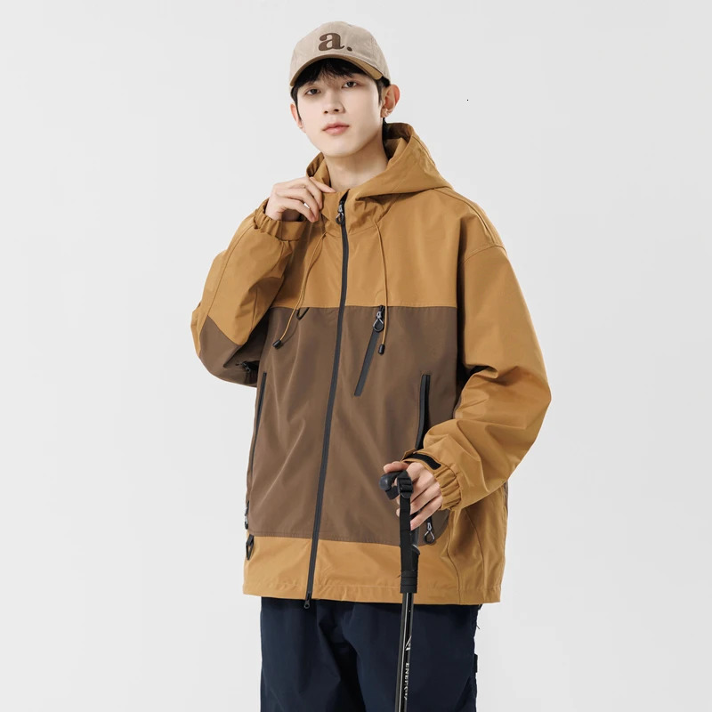 Couple Jackets Autumn Fashion Stitching Color Casual Men Trend Outdoor Windproof Waterproof Woman Coats Hooded High Quality Tops 250210